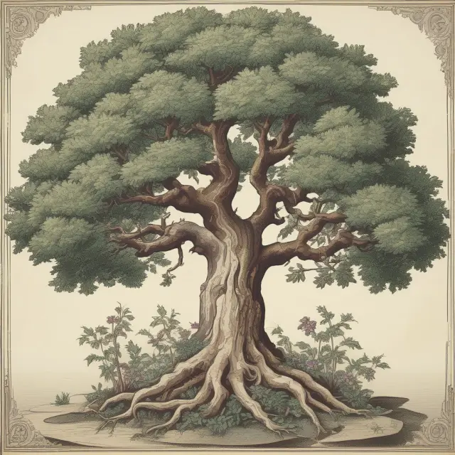 Image of a tree with depreciating leaves representing tangible assets and amortizing flowers symbolizing intangible assets.