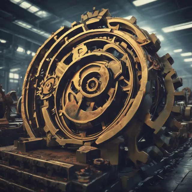 Factory with gears in motion symbolizes maximizing returns on net assets (RONA), emphasizing efficient use of business assets.