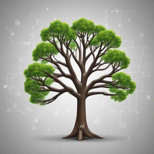 A sturdy business banking tree nurturing branches representing retail and investment banking services