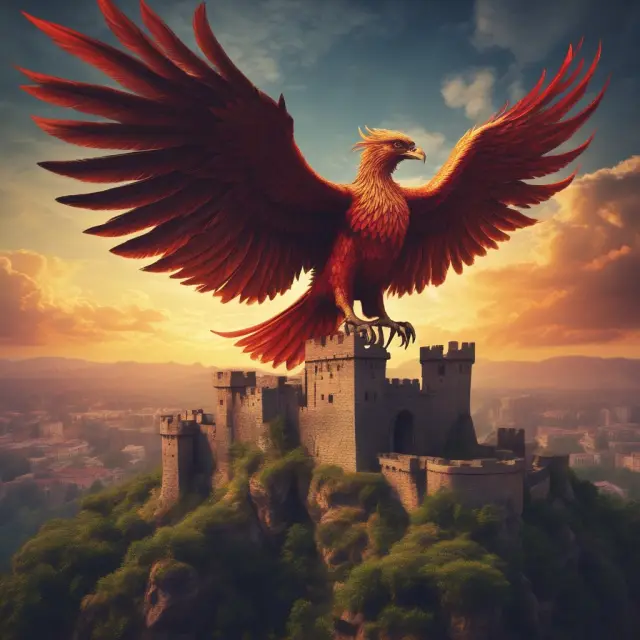 Phoenix rising above a castle representing the growth and expansion of business banking services