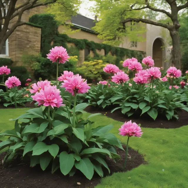 A thriving garden symbolizes business banking services: financing (seeds), cash management (watering can), payroll solutions (gardeners), and fraud protection (fence & security).
