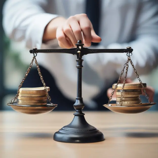 A balance scale with a bank logo on one side and an independent payroll provider logo on the other, representing the choice between banking and non-banking payroll services for small businesses