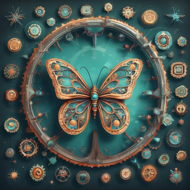 A harmony of Corporate Social Responsibility represented by a CSR butterfly, transparency through a towering tree, and technological ethics encapsulated in interconnected gears