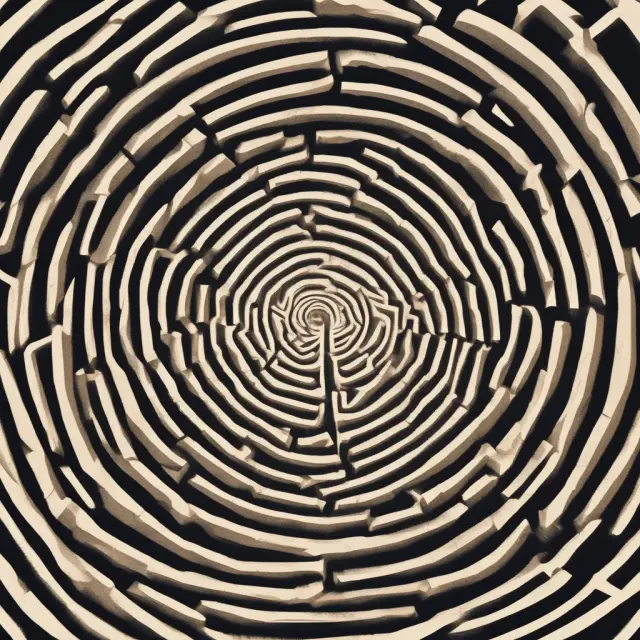 Entrepreneurs navigate the complex maze of various exit strategy options, with a guiding oracle representing advice and wisdom