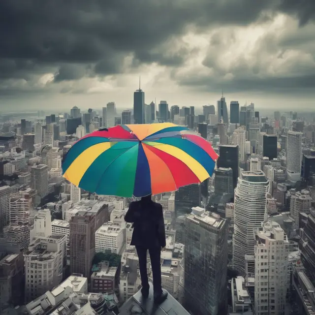 Business Interruption Insurance shielding a cityscape from disasters, protecting businesses and ensuring economic stability