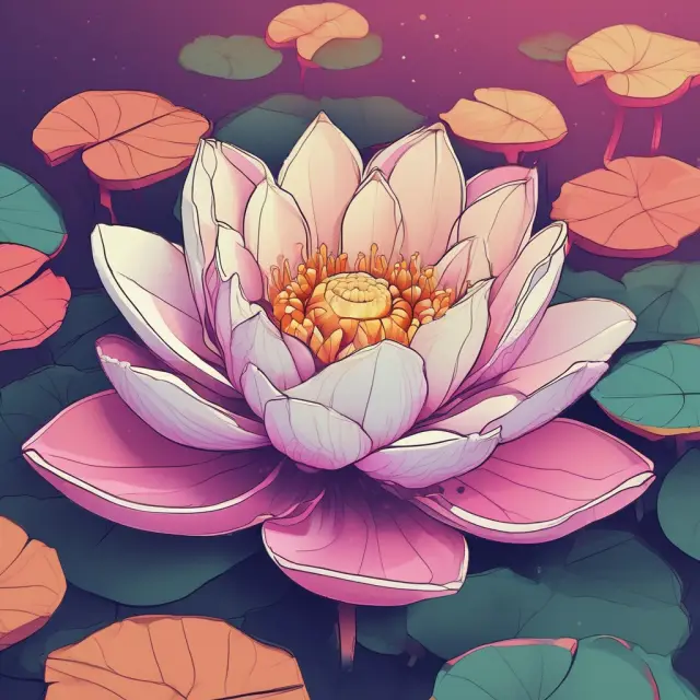 A lotus flower emerging from data lake with machine learning and predictive analytics petals