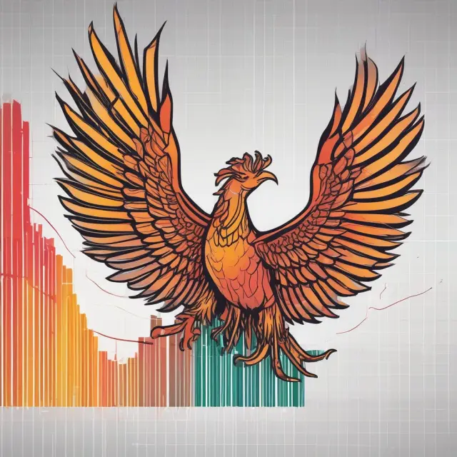 Phoenix bird emerging from financial and operational data charts, representing the power of Business Intelligence