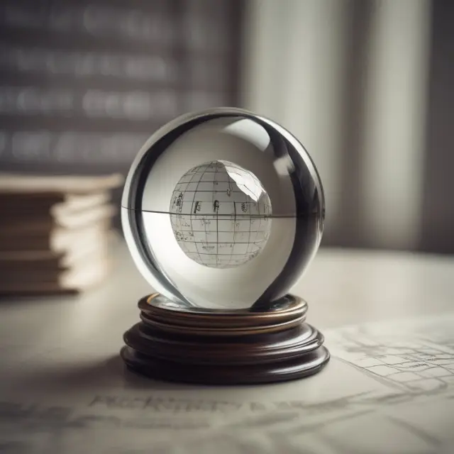 Crystal ball illustrating revenue statements and balance sheet projections for future business insights