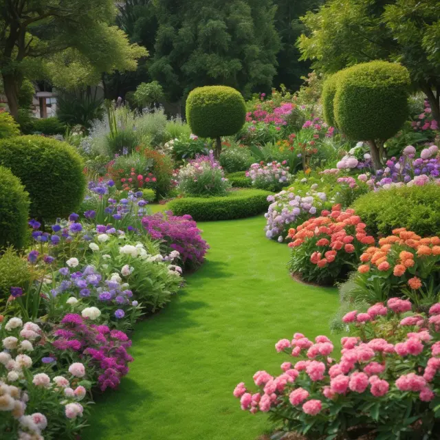 A vibrant garden filled with flowers representing ITES, KPO, and various niche BPO services, each unique yet contributing to overall growth