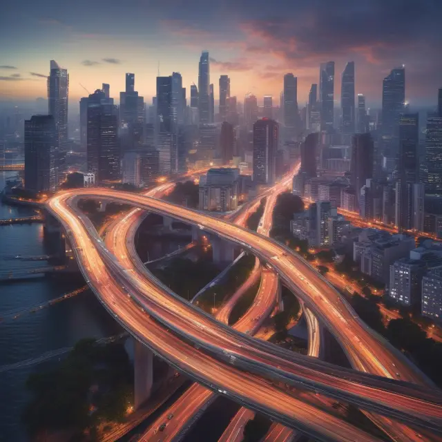 Image of a bridge connecting a busy urban environment to an automated factory, illustrating the intersection of human talent and technological innovation within the BPO industry.