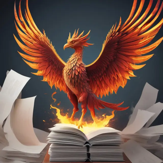 A mythical phoenix emerging from papers representing government proposals