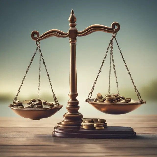 Justice scales balanced with EPS on one pan and industry multipliers on the other, signifying business valuation through earnings multipliers