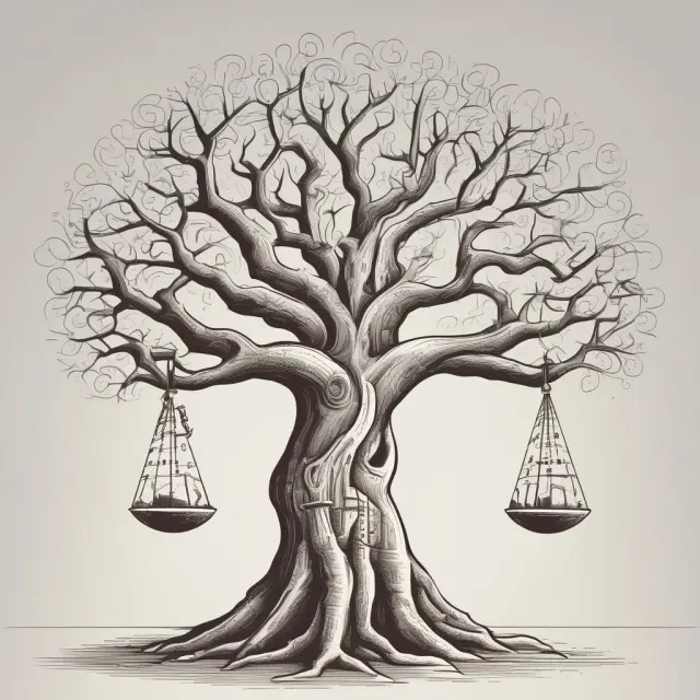 Two intertwined roots symbolizing business name and legal structure, growing into a tree with branches representing taxes