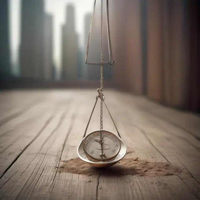 Metaphorical representation of a business cycle as a pendulum swinging between economic growth and contraction, highlighting the importance of investor vigilance and adaptability.