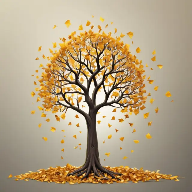 Business tree releasing golden leaves symbolizing tax-deductible depreciation, enriching financial growth