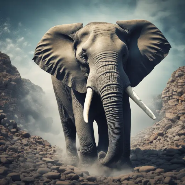 An elephant, representing Walmart, deviating from its path in a sea of digital waves, symbolizing strategic risks
