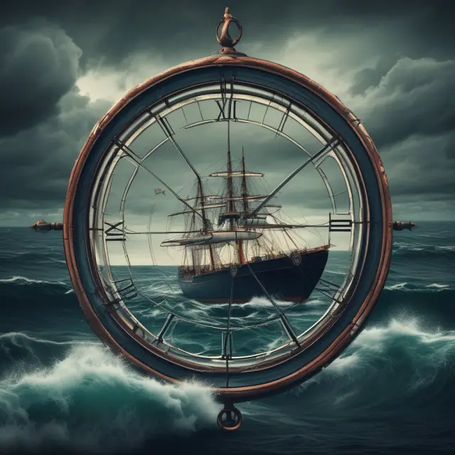 A ship navigating rough waters, with a regulatory compass providing direction to avoid compliance risks