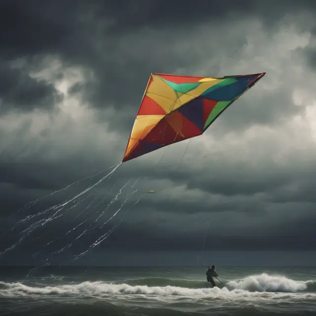 A company managing risks through proactive strategies, represented by a kite braving turbulent winds