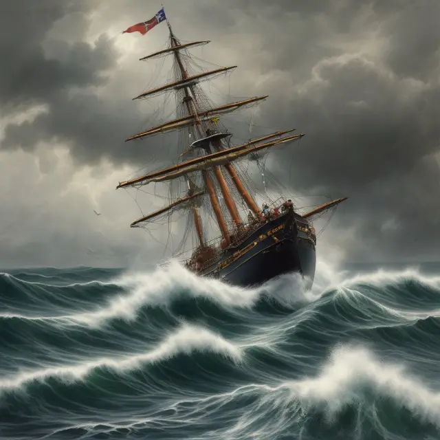 A sailor navigating a stormy sea, symbolizing business risk and its unpredictable impact on companies