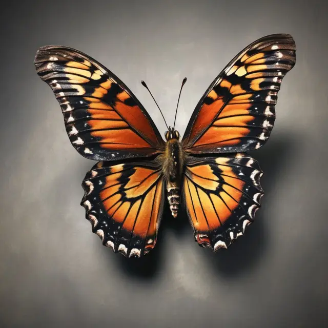 Metaphorical depiction of an iron butterfly spread: A butterfly with iron wings, symbolizing the balanced risk and limited profit potential strategy.