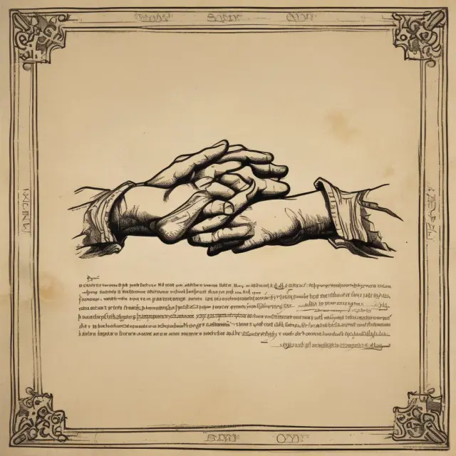 An image depicting a parchment with two interlinked hand stamps - representing partnership commitment and the significance of a buy-sell agreement