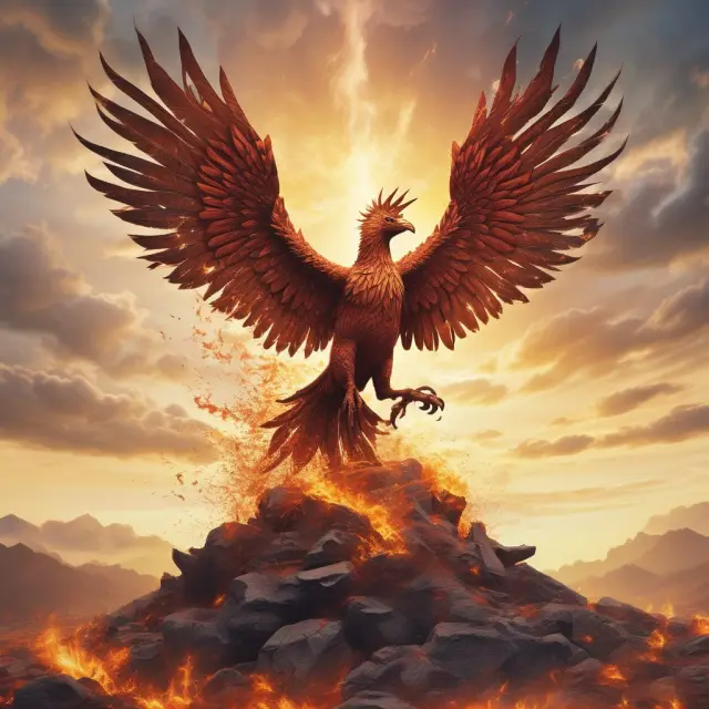 Phoenix rising from ashes with business documents and a buy sell agreement in the foreground