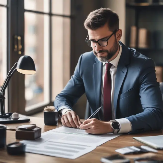 Two individuals working together at a drafting table - an attorney and business owner, discussing the intricacies of creating a legally sound buy-sell agreement