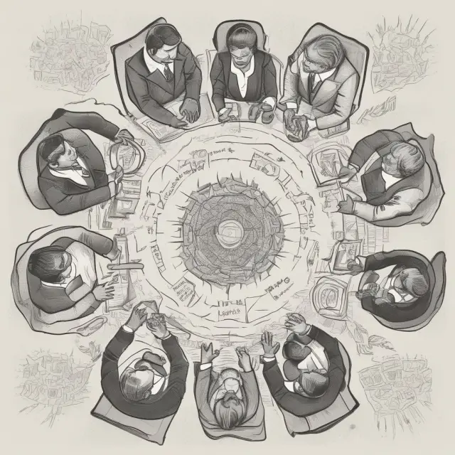Partners collaborate around a table with interconnected lives and businesses, representing the importance of buy-sell agreements for business continuity
