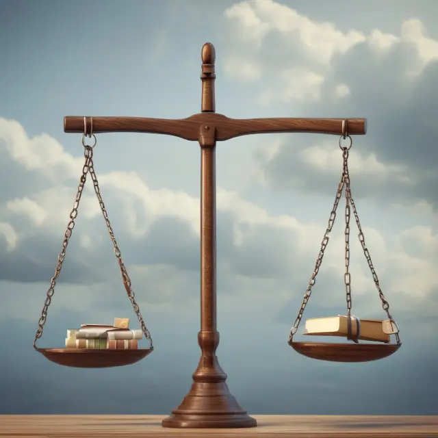 An artistic representation of an investor managing risk with a diverging scale and safety net