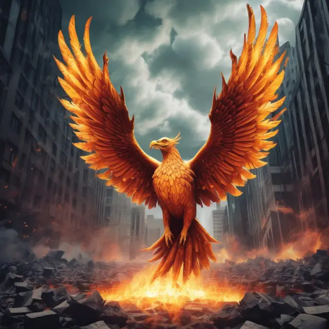 A mythical Phoenix bird emerging from flames, signifying the potential rebirth of stocks after temporary price declines