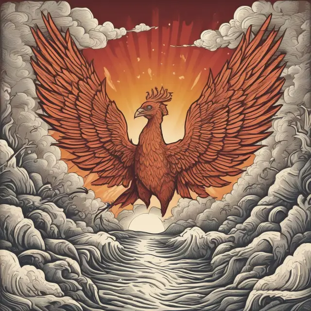 Image of a mythical phoenix emerging from a sea of stock symbols, illustrating the increase in value for investors through successful share buybacks
