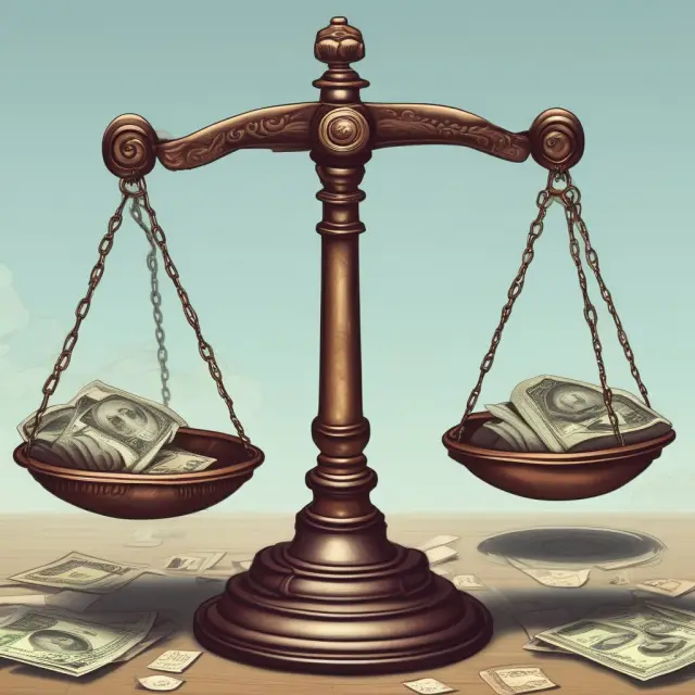 A giant hand holding scales representing buying power balanced between securities and a magnifying glass symbolizing leverage