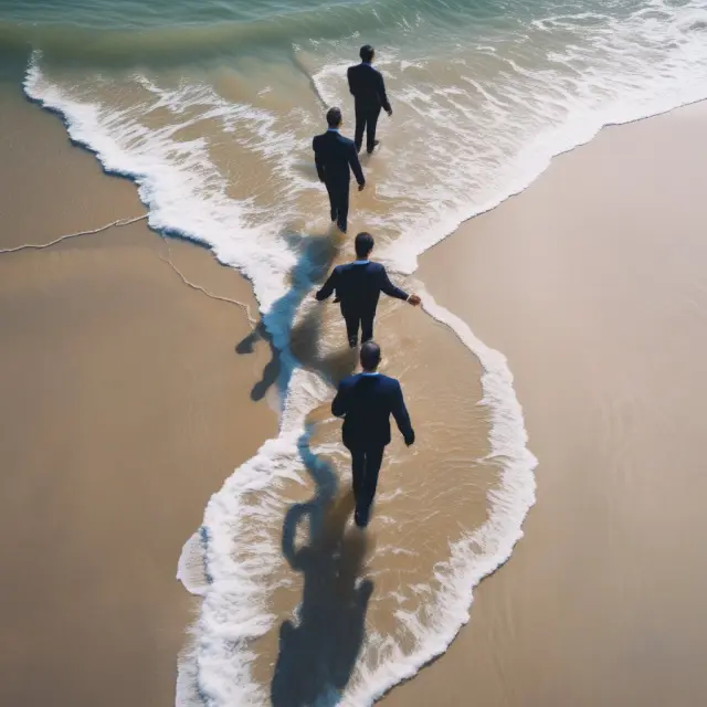 Managers and investors uniting in a turbulent sea, illustrating successful Buy-In Management BuyOuts.