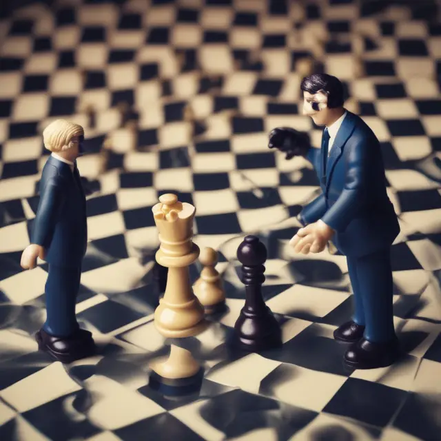 Management team leading an MBO: Chess piece symbolizes strategic maneuver; Team members depict acquisition of controlling interest.