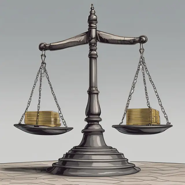 Scales with a gold bull representing assets and a lead weight for debt in an LBO transaction
