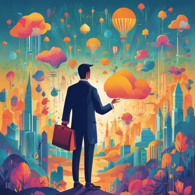 A dynamic and colorful image featuring various investment strategy representations interacting with a bustling financial market scene.