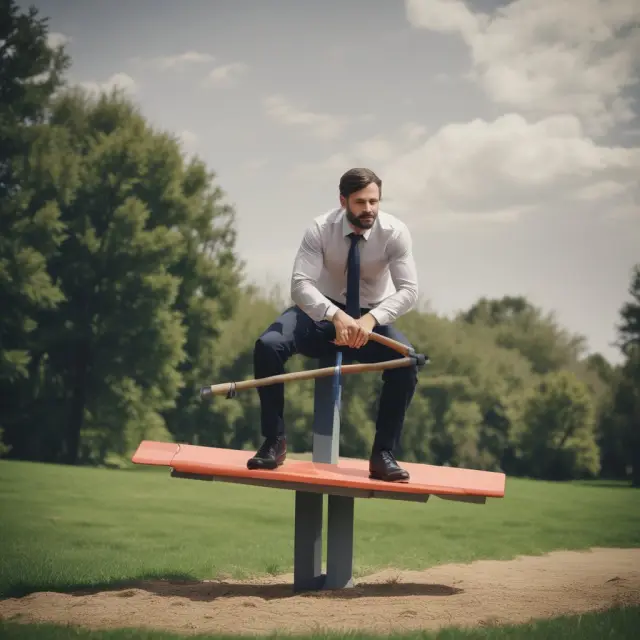 A short seller weighing the advantages and disadvantages of using buy to cover orders in their trading strategy on a seesaw
