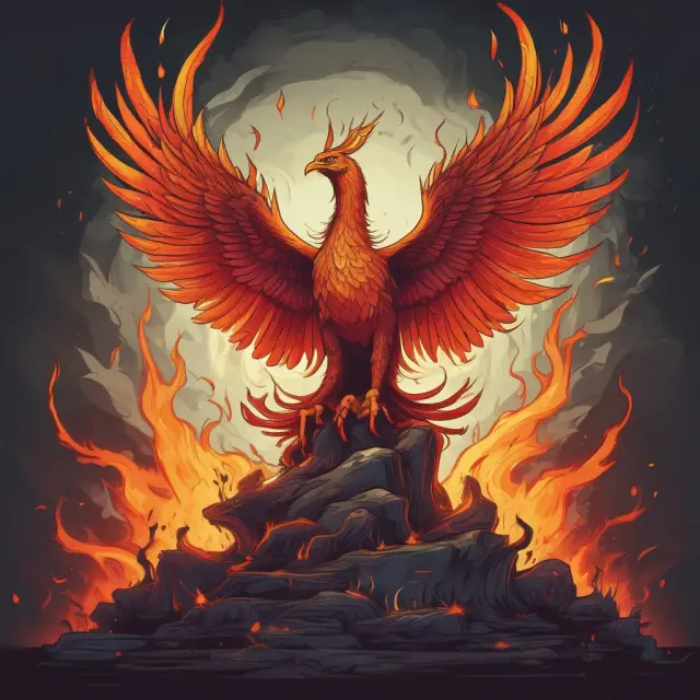 Phoenix rising from financial charts, illustrating the transformation and potential growth through buy to open orders in trading