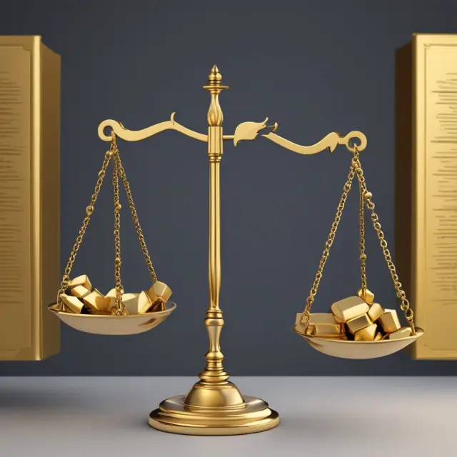 Golden balance scale: tangible assets (gold bars) vs. intangible assets (feathers). Assessing stock worth with Book Value Per Share and Market Value.