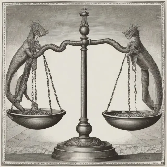 Two scales, one balanced with a double-headed tax serpent representing C & S corporation taxes