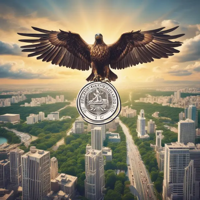 An eagle flies over two corporations: one traditional C Corporation with a profit-driven focus, the other a B Corporation expanding its wings towards social responsibility and sustainability.