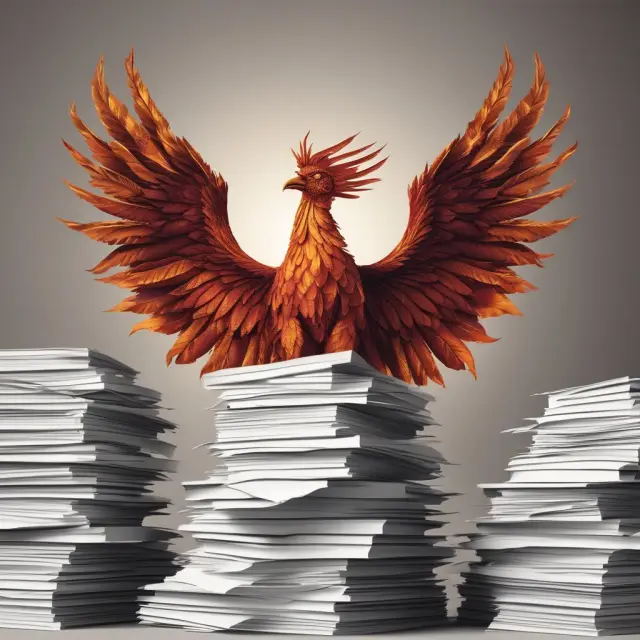 A mythical Phoenix symbolically rises above piles of legal documents, illustrating the process of forming a C Corporation.