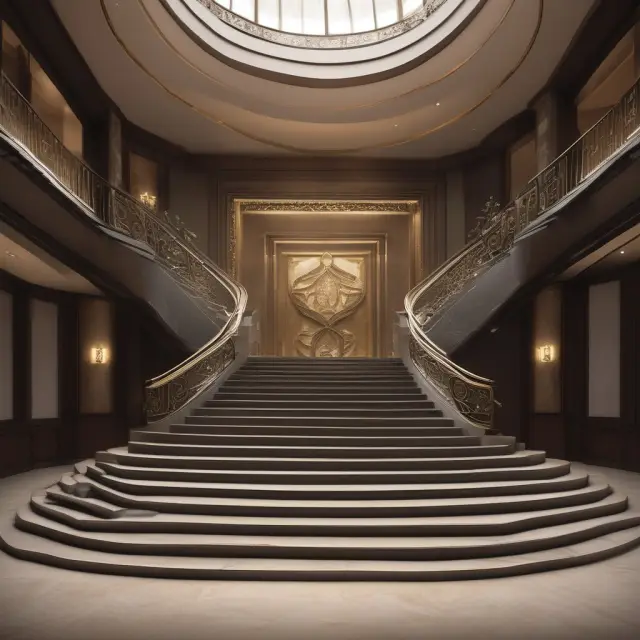 An image of a winding staircase symbolizing career growth, leading to a grand C-level executive chair