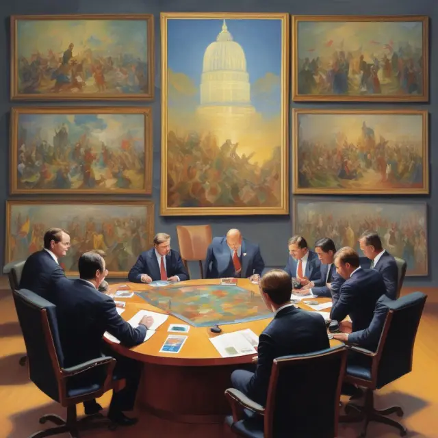 An artistic representation of C-level executives as painters creating a company