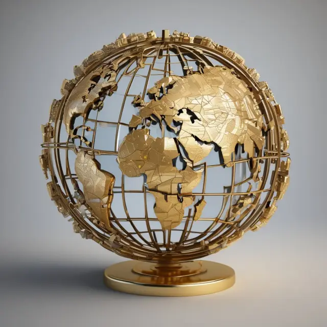 Golden emblems on a globe representing the worldwide impact and significance of Chartered Accountants.