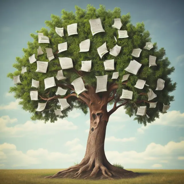 A chartered accountant depicted as a tree with strong roots symbolizing financial foundation, nurturing a thriving business.