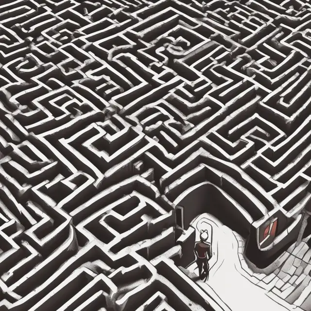 An investor examines a labyrinth representing financial complexities, finding CAGR keys for calculating present value, future value, and hurdle rate of return.