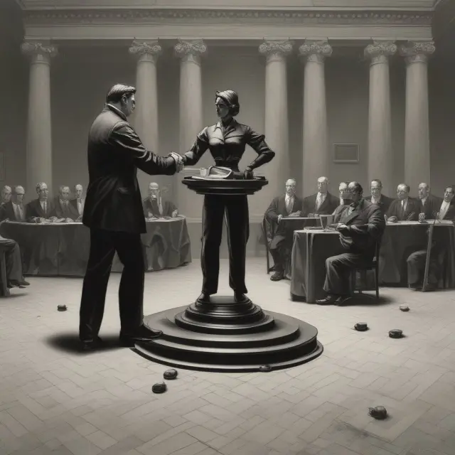 An image of two figures representing call auctions standing firm before a whirling vortex symbolizing the continuous trading market