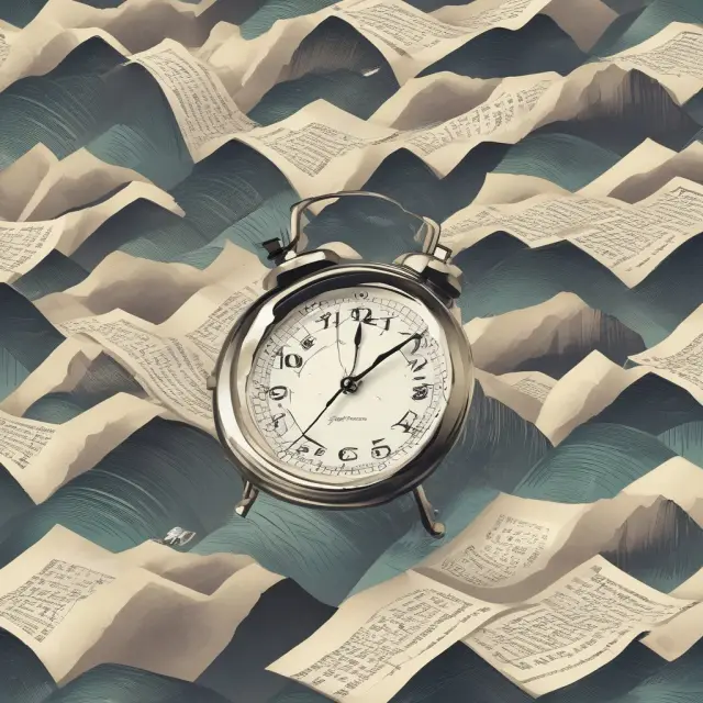 A canceled check drifting over records and a ticking clock, signifying financial transactions and the importance of record-keeping.
