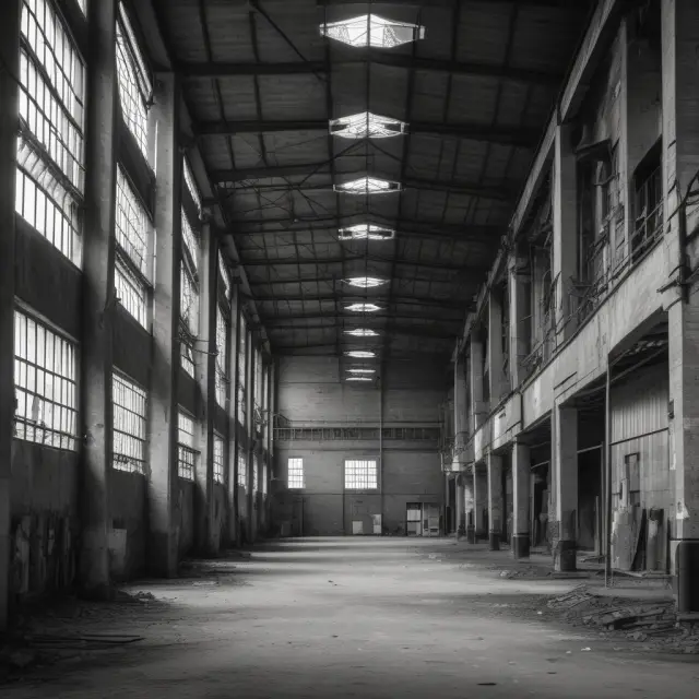 Factory with empty production lines, illustrating the negative impacts of low capacity utilization on businesses and economies